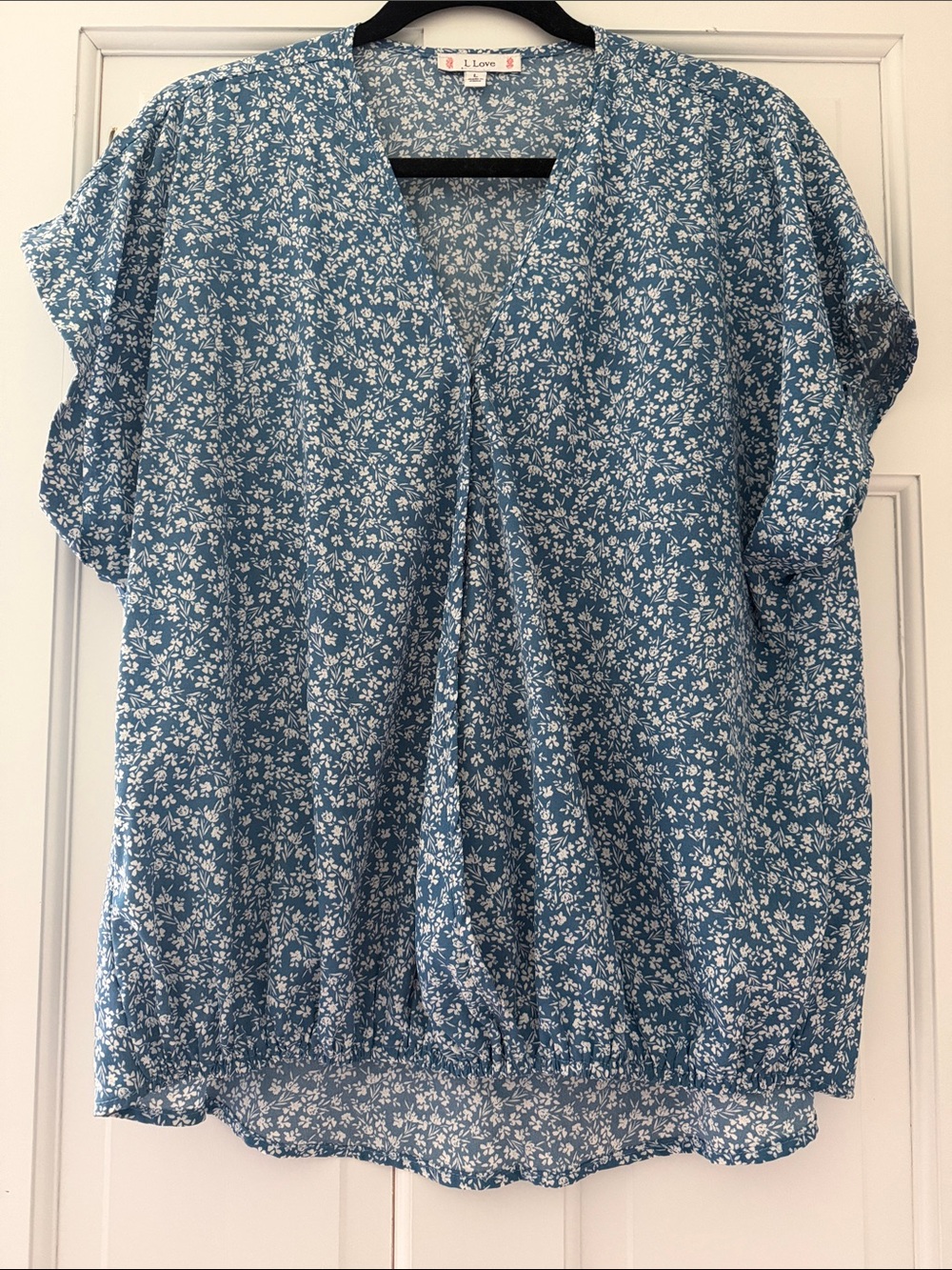 Light Blue Floral V-Neck Blouse by I. Love